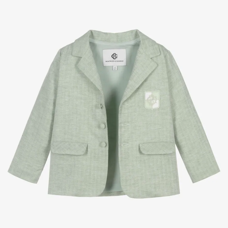 Beatrice amp; George Boys Green Cotton & Linen Shorts Suit Best