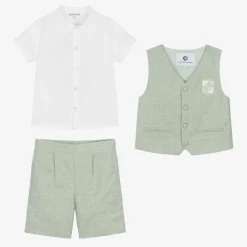 Beatrice amp; George Boys Green Cotton & Linen Waistcoat Suit Discount