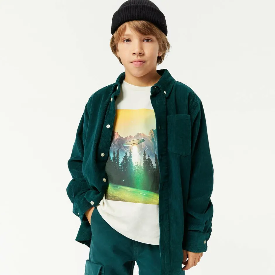 Molo Boys Green Cotton Corduroy Shirt PonderosaPine Hot