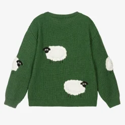 Stella McCartney Kids Boys Green Cotton Knit Ribbed Sweater