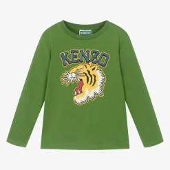 KENZO KIDS Boys Green Cotton Varsity Tiger Top Best
