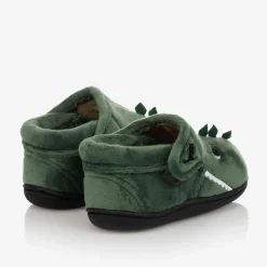 Chipmunks Boys Green Dinosaur Velcro Slippers New