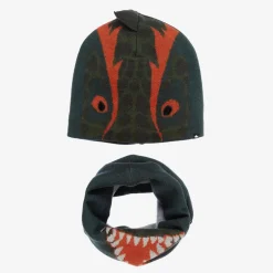 Molo Boys Green Knit Dinosaur Hat & Snood Set PonderosaPine Sale