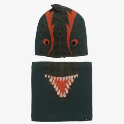 Molo Boys Green Knit Dinosaur Hat & Snood Set PonderosaPine Sale