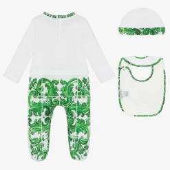 Dolce amp; Gabbana Boys Green Majolica Cotton Babysuit Set New