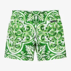 Dolce amp; Gabbana Boys Green Majolica Print Swim Shorts Sale