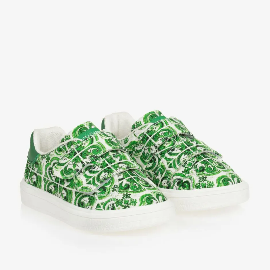 Dolce amp; Gabbana Boys Green Majolica Print Canvas Trainers Online