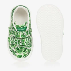 Dolce amp; Gabbana Boys Green Majolica Print Canvas Trainers Online