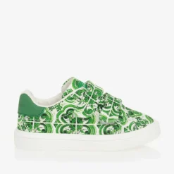 Dolce amp; Gabbana Boys Green Majolica Print Canvas Trainers Online