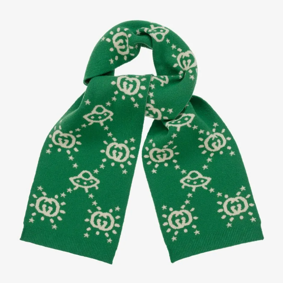 Gucci Boys Green UFO Wool Knit Scarf (145cm) Outlet