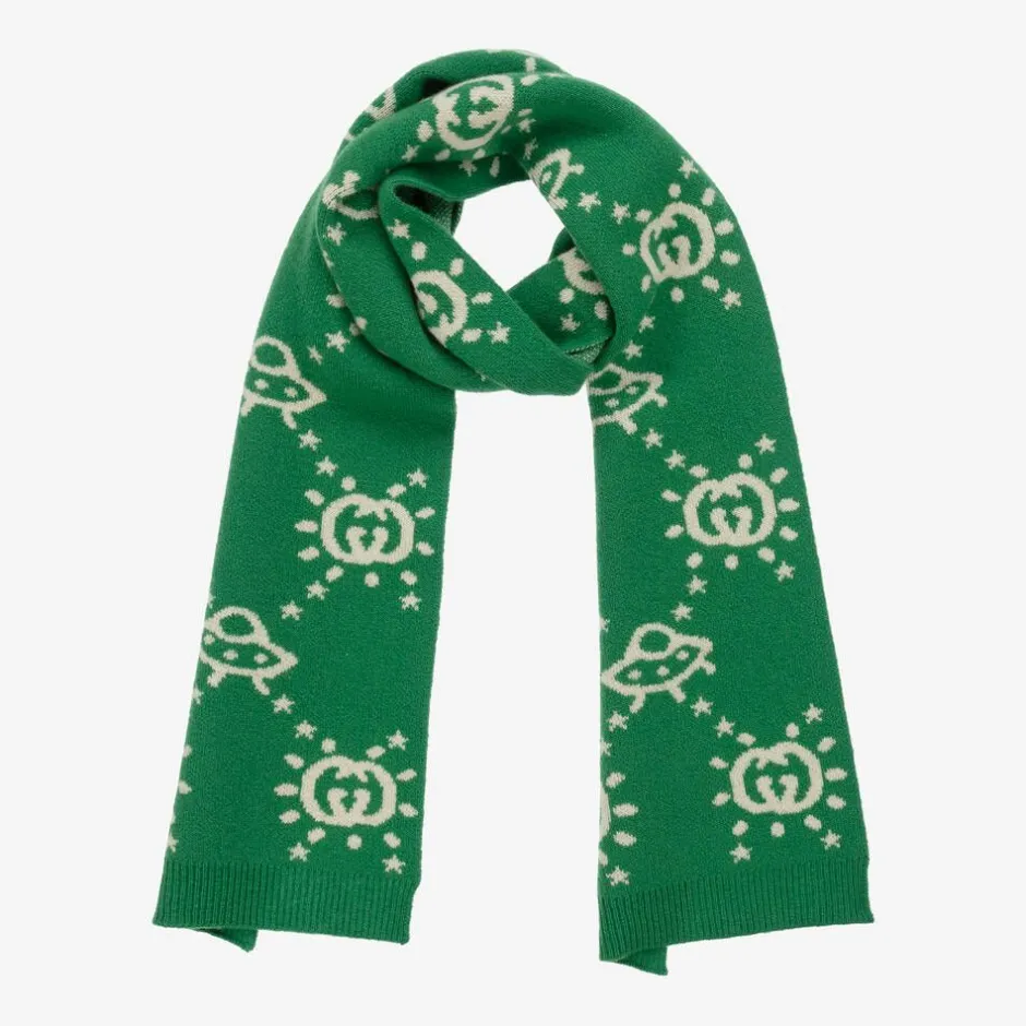 Gucci Boys Green UFO Wool Knit Scarf (145cm) Outlet