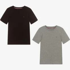 Tommy Hilfiger Boys Grey & Black Cotton T-Shirts (2 Pack) Clearance