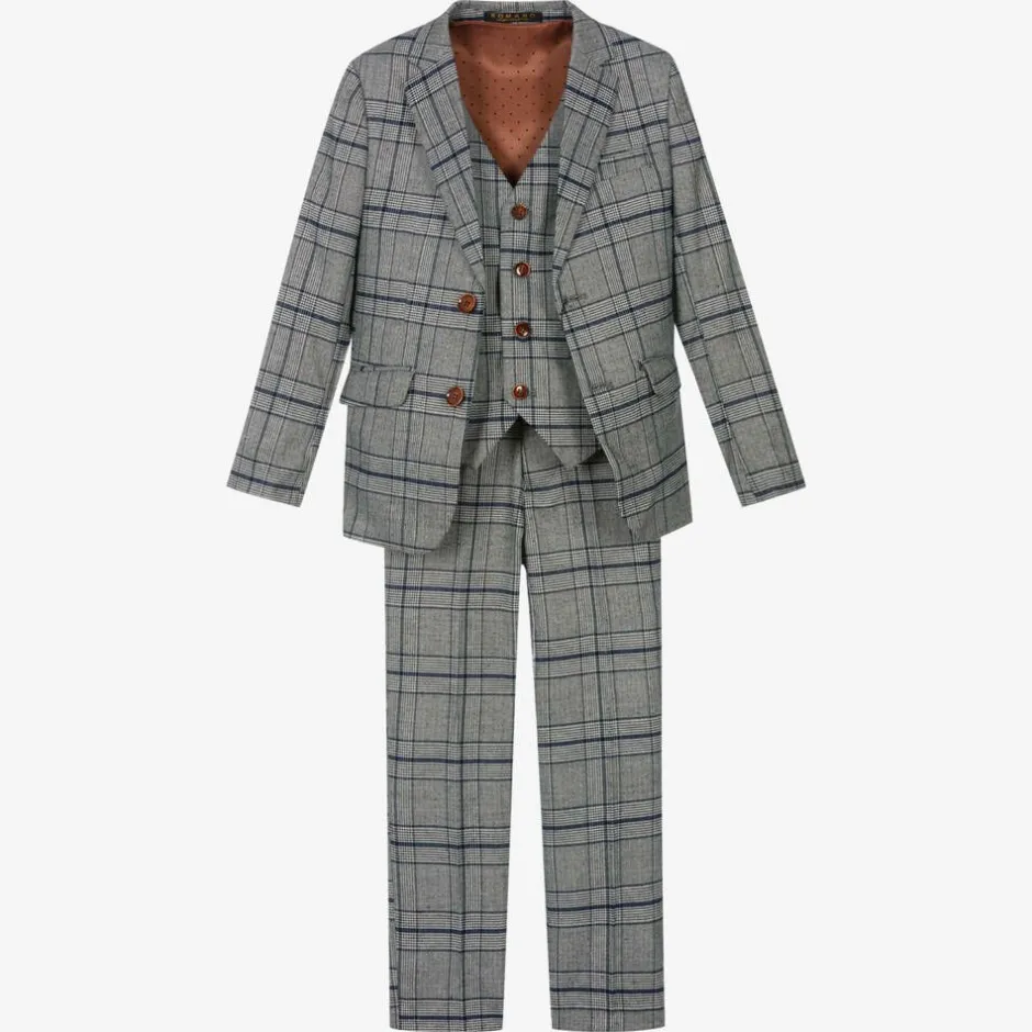 Romano Boys Grey & Blue Check Suit Discount