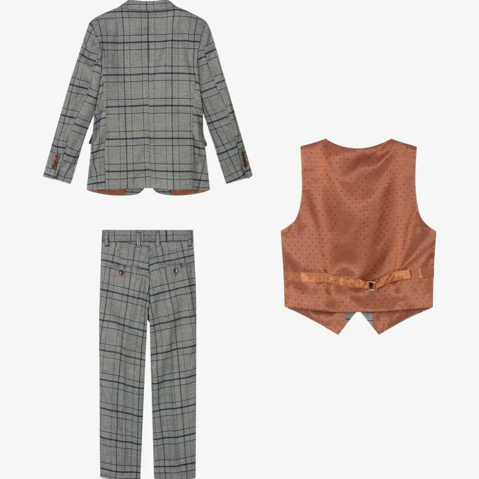 Romano Boys Grey & Blue Check Suit Discount