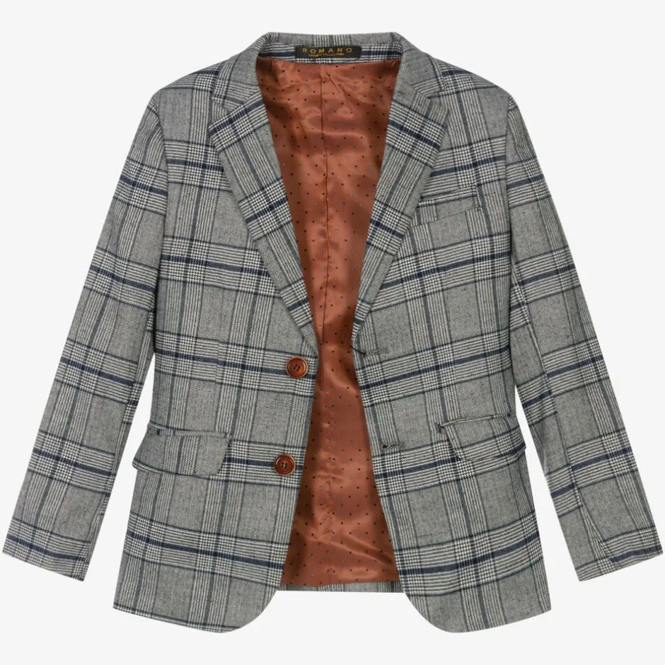 Romano Boys Grey & Blue Check Suit Discount