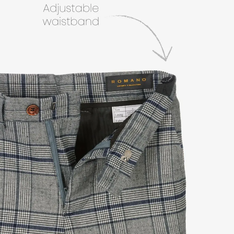 Romano Boys Grey & Blue Check Suit Discount