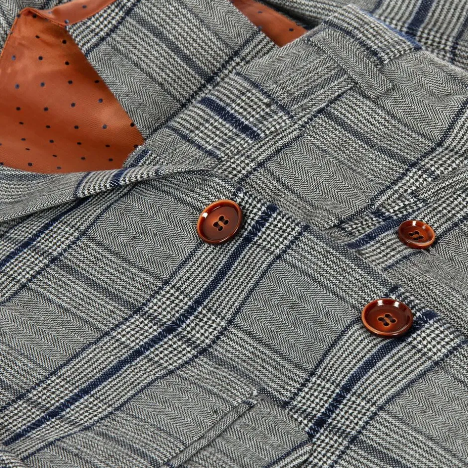 Romano Boys Grey & Blue Check Suit Discount