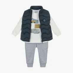Mayoral Boys Grey & Blue Cotton Trouser Set Discount