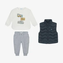 Mayoral Boys Grey & Blue Cotton Trouser Set Discount