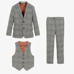 Romano Boys Grey Check Suit New