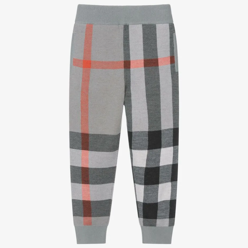 Burberry Boys Grey Checked Wool Joggers Sale