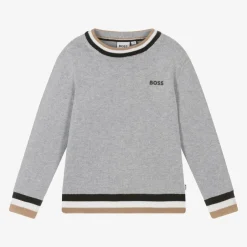 BOSS Boys Grey Cotton & Wool Knit Jumper Best