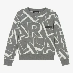 KARL LAGERFELD KIDS Boys Grey Cotton & Wool Knit Sweater Outlet
