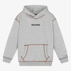 Tommy Hilfiger Boys Grey Cotton Contrast Stitch Hoodie Hot
