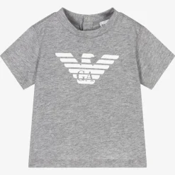 Emporio Armani Boys Grey Cotton Eagle Logo T-Shirt Outlet