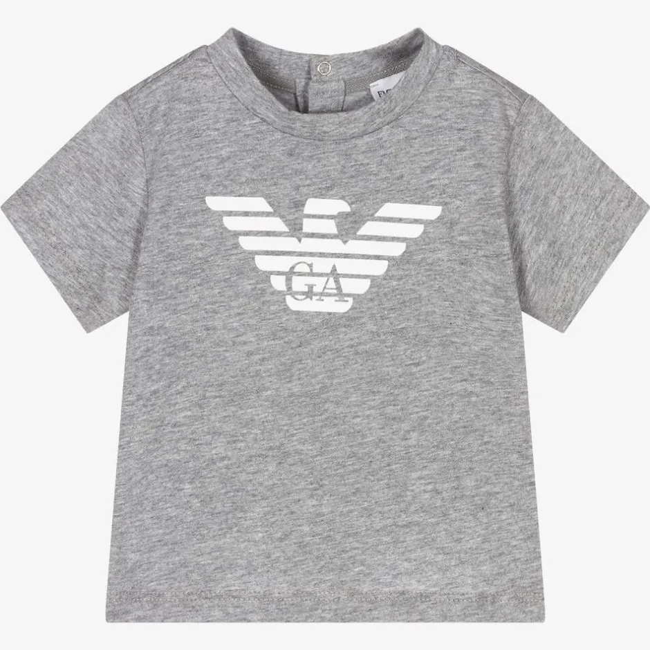 Emporio Armani Boys Grey Cotton Eagle Logo T-Shirt Outlet
