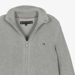 Tommy Hilfiger Boys Grey Cotton Knit Cardigan Outlet