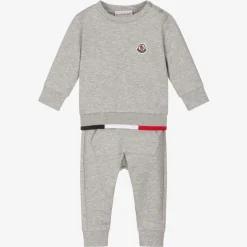 Moncler Enfant Boys Grey Cotton Logo Tracksuit Discount