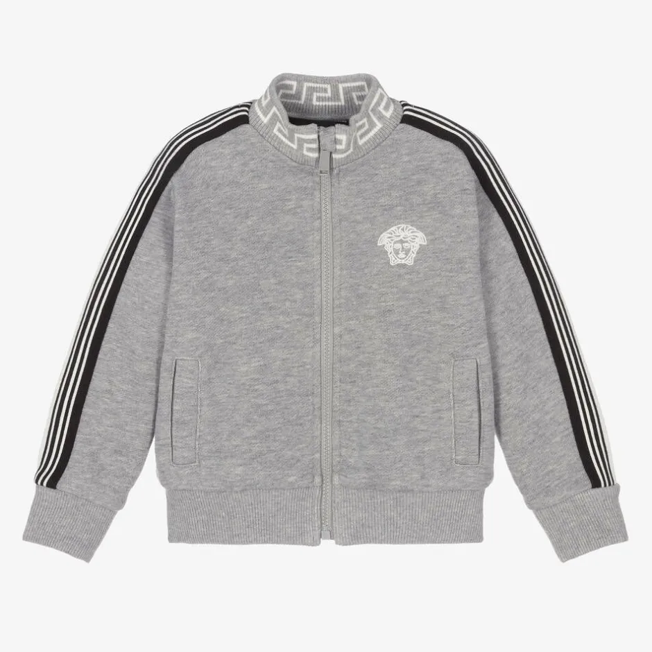 Versace Boys Grey Cotton Medusa Logo Zip-Up Top Sale