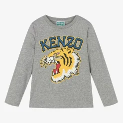 KENZO KIDS Boys Grey Cotton Varsity Tiger Top Best