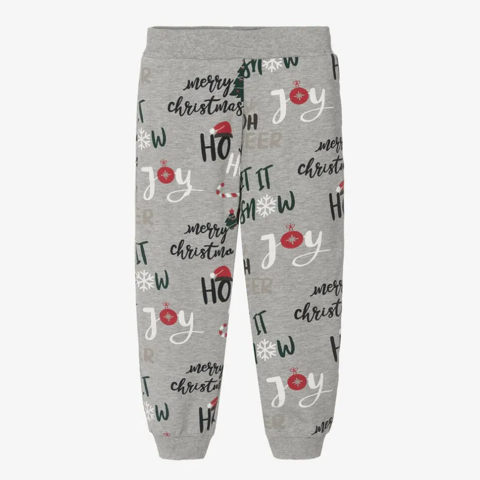 NAME IT Boys Grey Festive Cotton Joggers