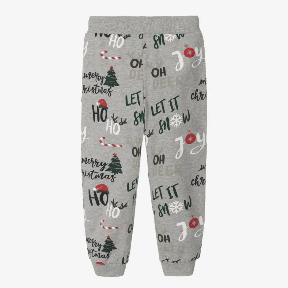 NAME IT Boys Grey Festive Cotton Joggers