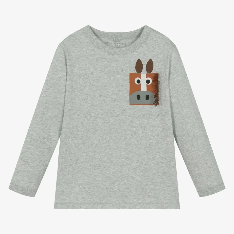 Stella McCartney Kids Boys Grey Horse Pocket Cotton Top Sale