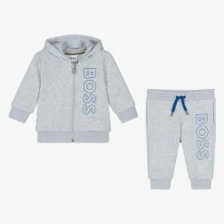 BOSS Boys Grey Marl Cotton Tracksuit Discount