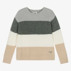Il Gufo Boys Grey Striped Wool Sweater