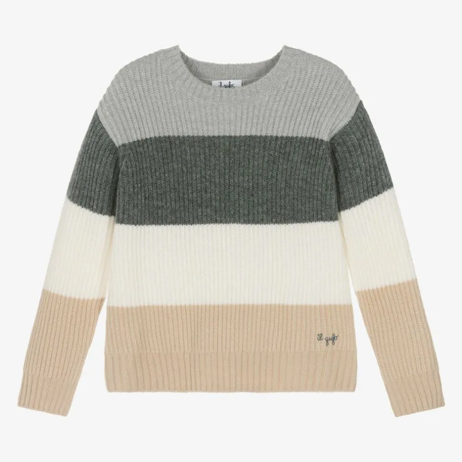 Il Gufo Boys Grey Striped Wool Sweater