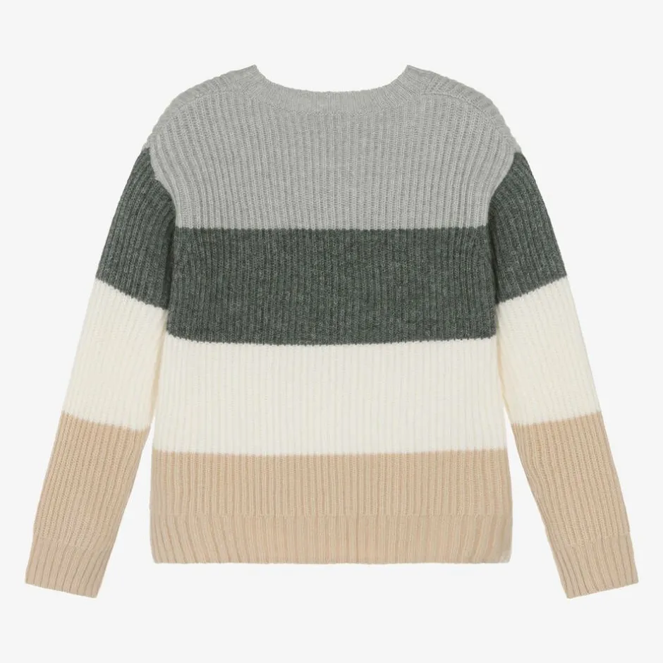 Il Gufo Boys Grey Striped Wool Sweater