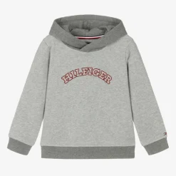 Tommy Hilfiger Boys Grey Varsity Logo Cotton Hoodie Discount
