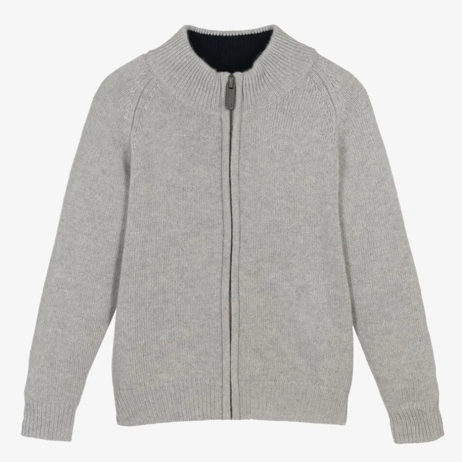 Il Gufo Boys Grey Wool Zip-Up Cardigan Outlet