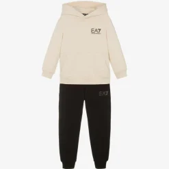 EA7 Emporio Armani Boys Ivory & Black Cotton Tracksuit Hot