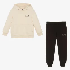 EA7 Emporio Armani Boys Ivory & Black Cotton Tracksuit Hot