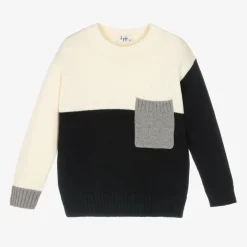 Il Gufo Boys Ivory & Blue Cotton Knit Sweater Clearance