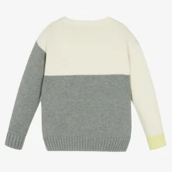 Il Gufo Boys Ivory & Grey Cotton Knit Sweater New