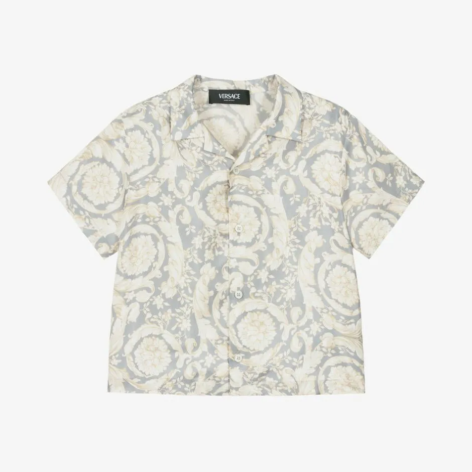 Versace Boys Ivory & Grey Silk Barocco Shirt Outlet