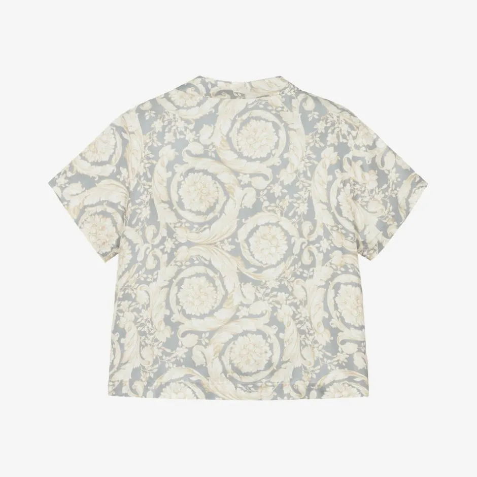 Versace Boys Ivory & Grey Silk Barocco Shirt Outlet