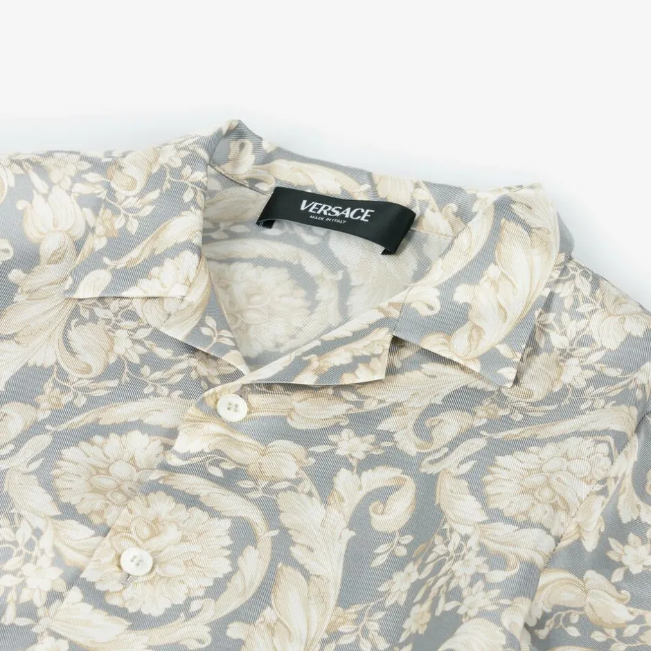 Versace Boys Ivory & Grey Silk Barocco Shirt Outlet